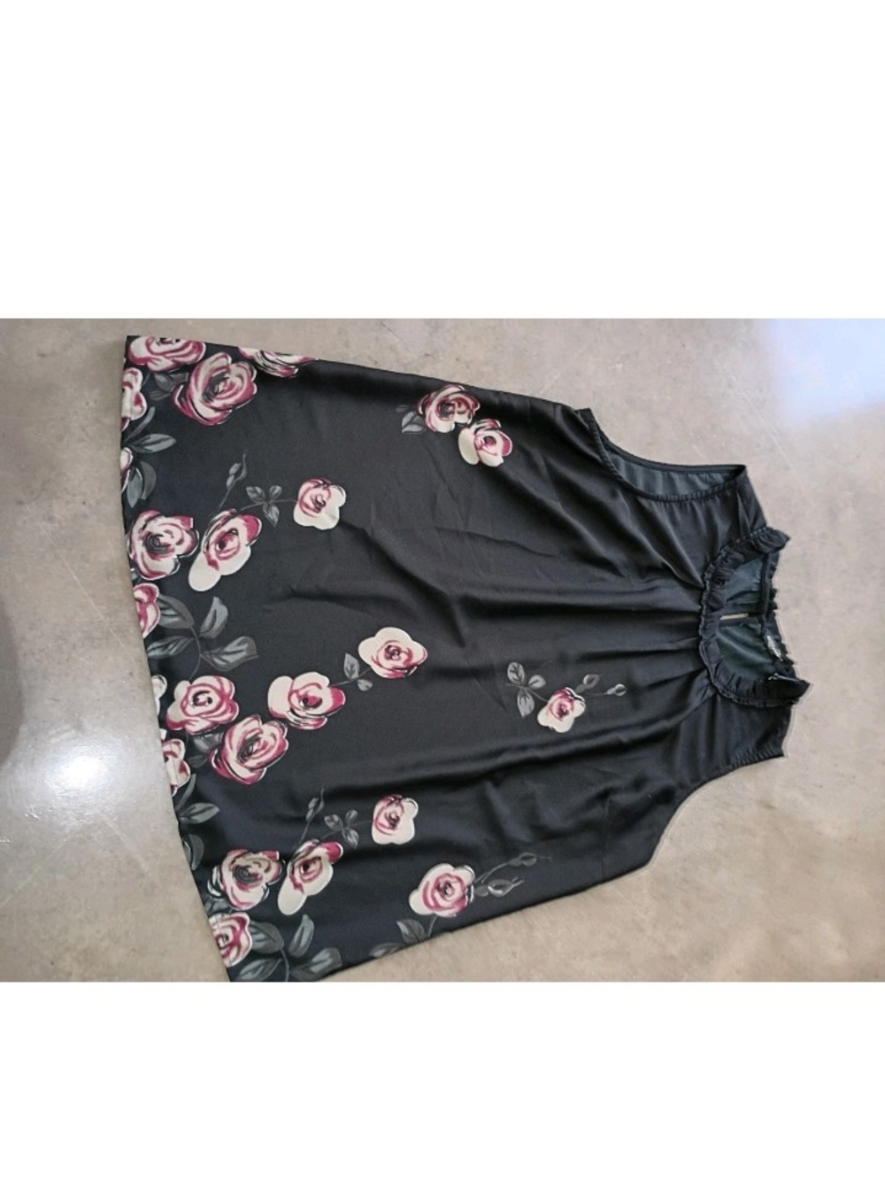Black Floral Mock-Neck Halter Top with Blush Roses